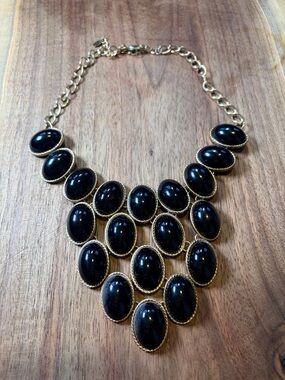 Source Unknown Gold-Tone Statement Necklace with Black Cabochons